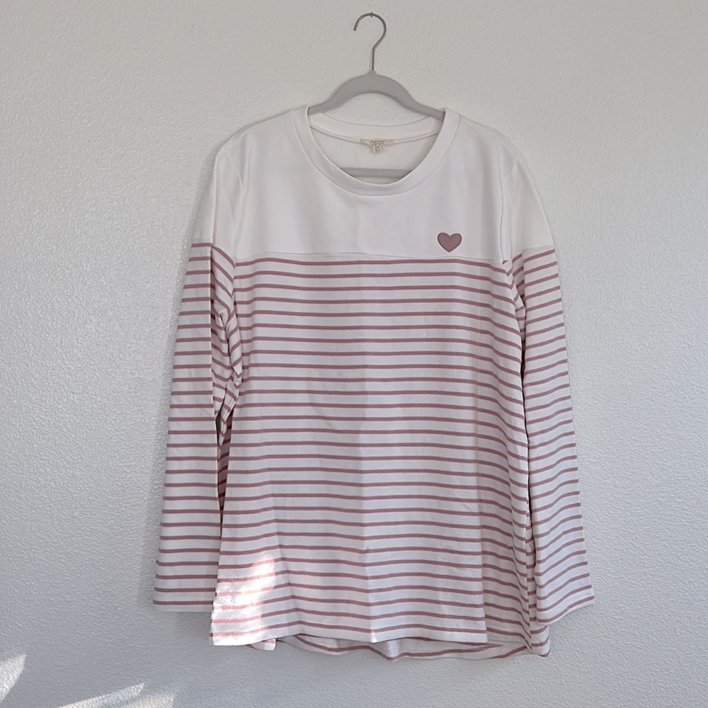 Dusty rose striped heart detail top, size 3X